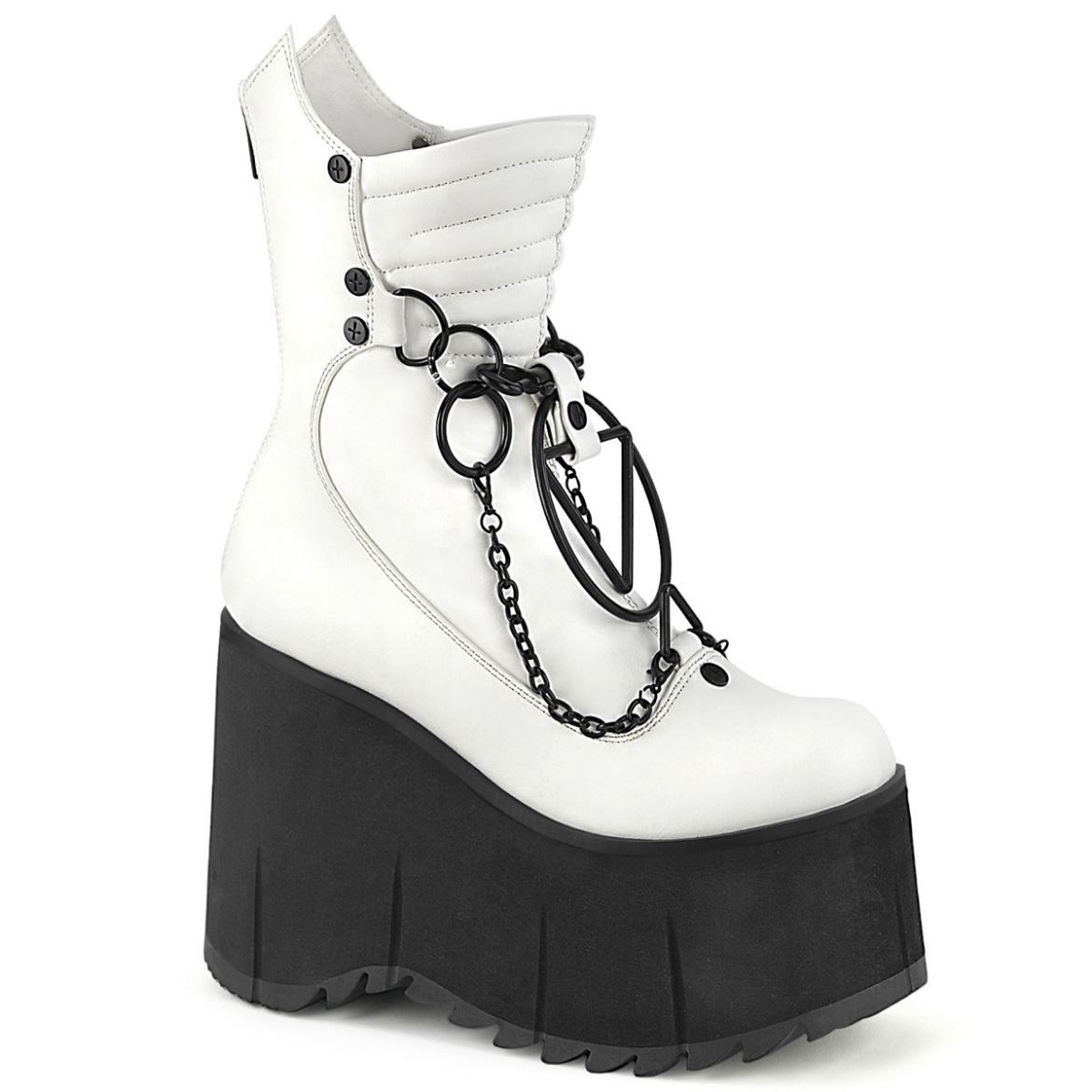 Image of Demonia KERA-130 Wht Vegan Leather 4 1/2 Inch Platform Calf High Boot Metal Back Zip