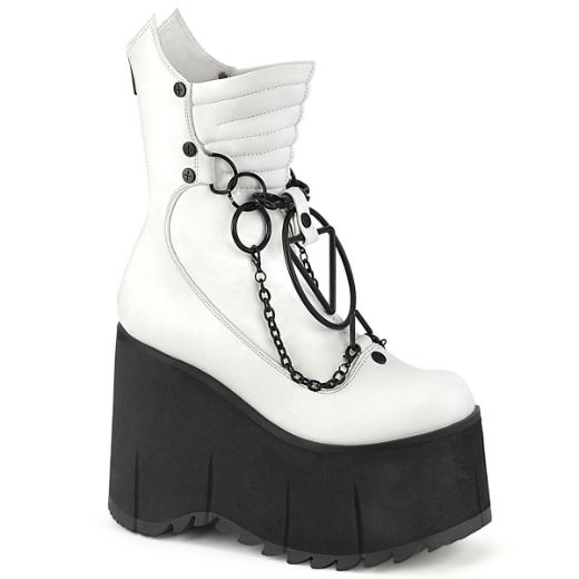 Image of Demonia KERA-130 Wht Vegan Leather 4 1/2 Inch Platform Calf High Boot Metal Back Zip