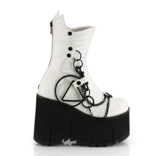 Image of Demonia KERA-130 Wht Vegan Leather 4 1/2 Inch Platform Calf High Boot Metal Back Zip