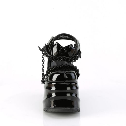 Image of Demonia WAVE-20 Blk Pat 6 Inch Wedge PF Close Toe Ankle Strap Sandal