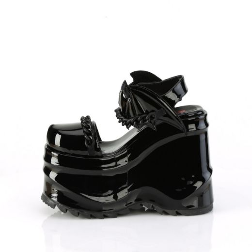 Image of Demonia WAVE-20 Blk Pat 6 Inch Wedge PF Close Toe Ankle Strap Sandal