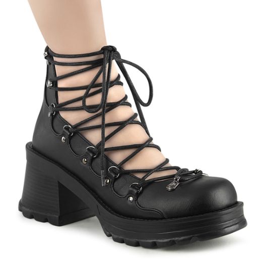 Image of Demonia BRATTY-32 Blk Vegan Leather 2 3/4 Inch Heel 1 Inch Platform Lace-Up Ankle High Shoe