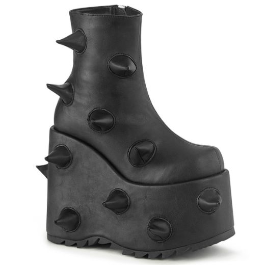 Image of Demonia SLAY-77 Blk Vegan Leather 7 Inch PF Ankle Boot Side Zip