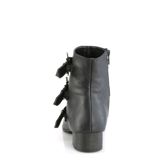 Image of Demonia WARLOCK-50-B Blk Vegan Leather 1 1/2 Inch Block Heel Pointed Toe Ankle Boot Side Zip