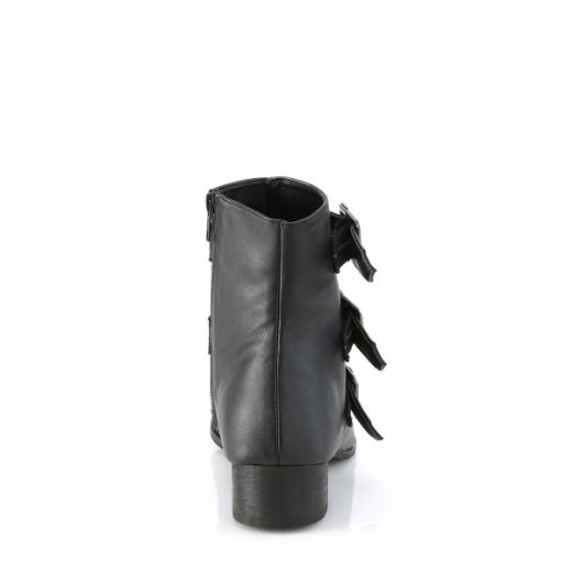 Image of Demonia WARLOCK-50-C Blk Vegan Leather 1 1/2 Inch Block Heel Pointed Toe Ankle Boot Side Zip