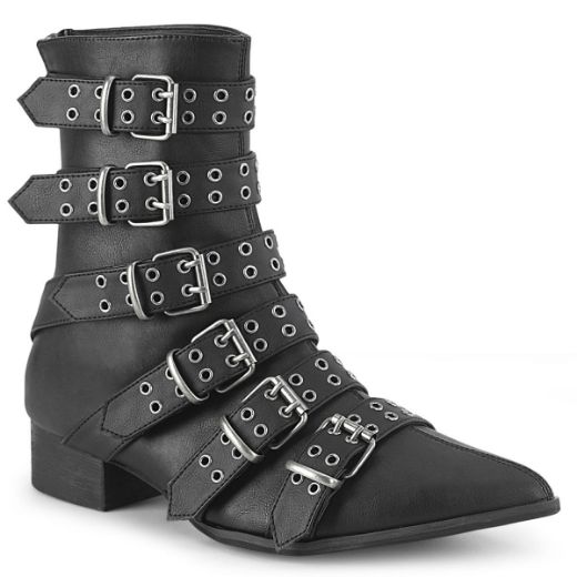 Image of Demonia WARLOCK-70 Blk Vegan Leather 1 1/2 Inch Block Heel Pointed Toe Calf High Boot Back Zip
