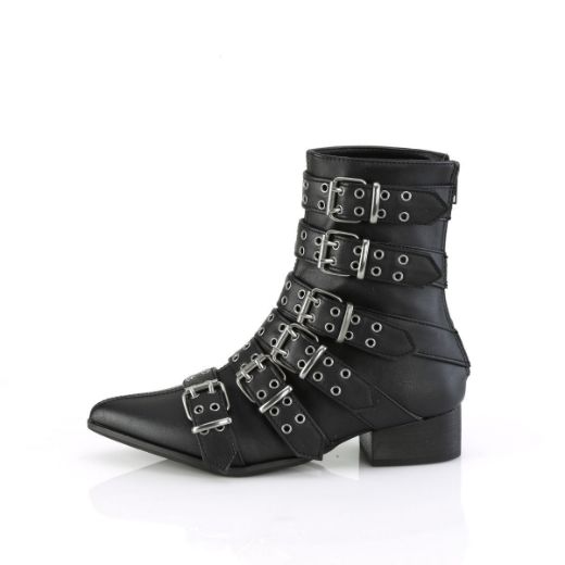 Image of Demonia WARLOCK-70 Blk Vegan Leather 1 1/2 Inch Block Heel Pointed Toe Calf High Boot Back Zip