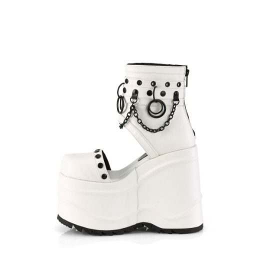 Image of Demonia WAVE-22 Wht Vegan Leather 6 Inch Wedge PF Bootie Sandal Back Zip