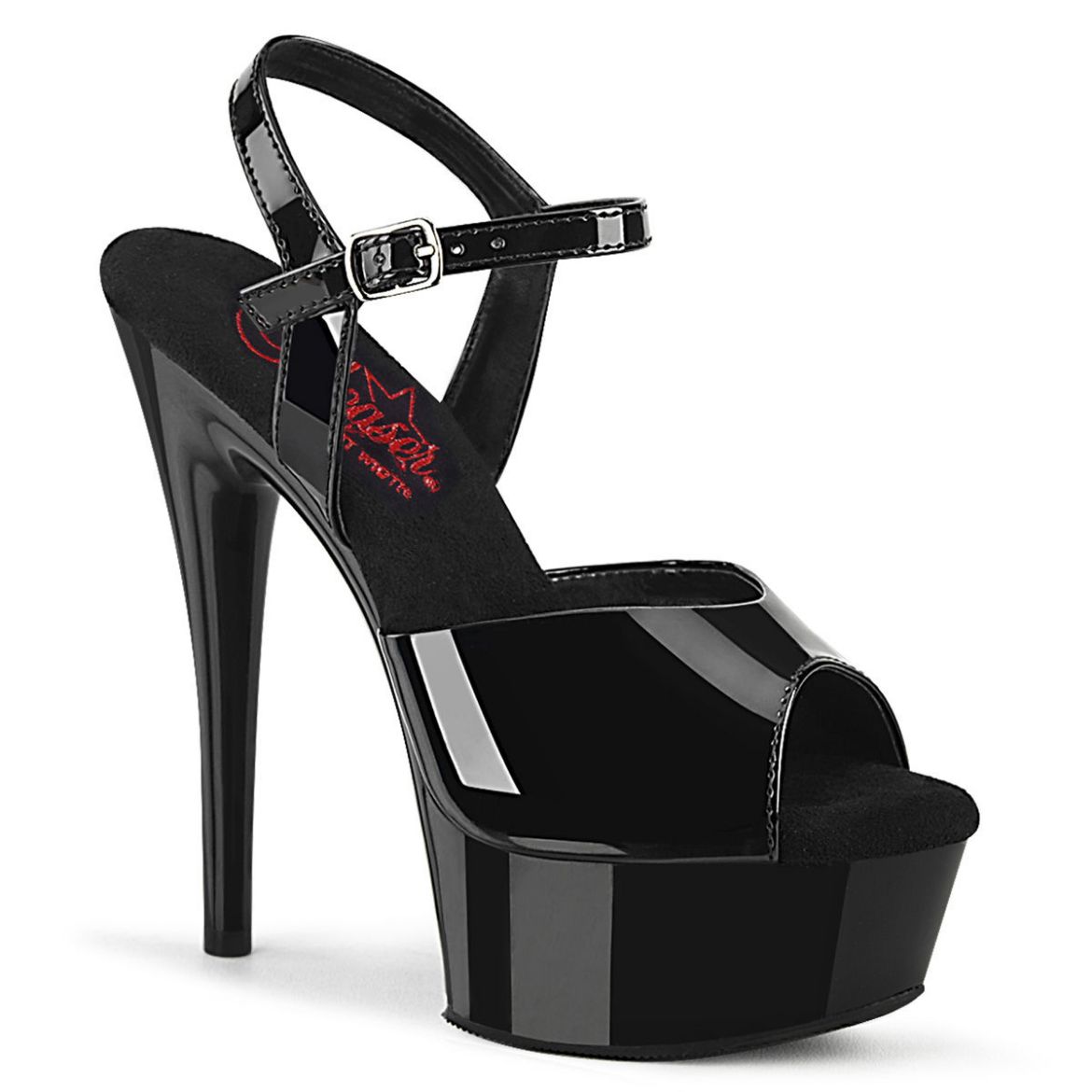 Image of Pleaser EXCITE-609 Blk Pat/Blk 6 Inch Heel 1 3/4 Inch PF Ankle Strap Sandal