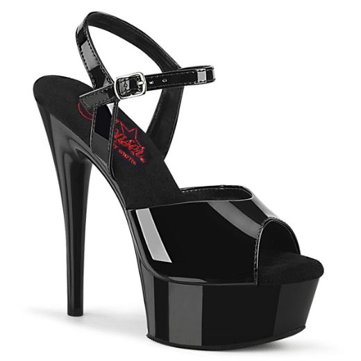 Image of Pleaser EXCITE-609 Blk Pat/Blk 6 Inch Heel 1 3/4 Inch PF Ankle Strap Sandal