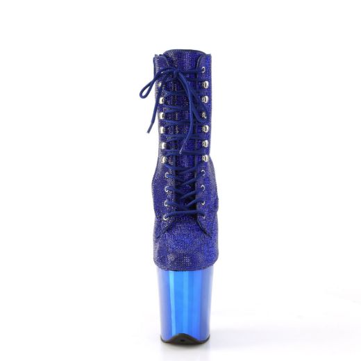 Image of Pleaser FLAMINGO-1020CHRS Royal Blue RS/Royal Blue Chrome 8 Inch Heel  4 Inch PF Lace-Up RS Embellished Ankle Boot Side Zip