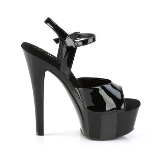 Image of Pleaser GLEAM-609 Blk Pat/Blk 6 Inch Heel 1 3/4 Inch PF Ankle Strap Sandal