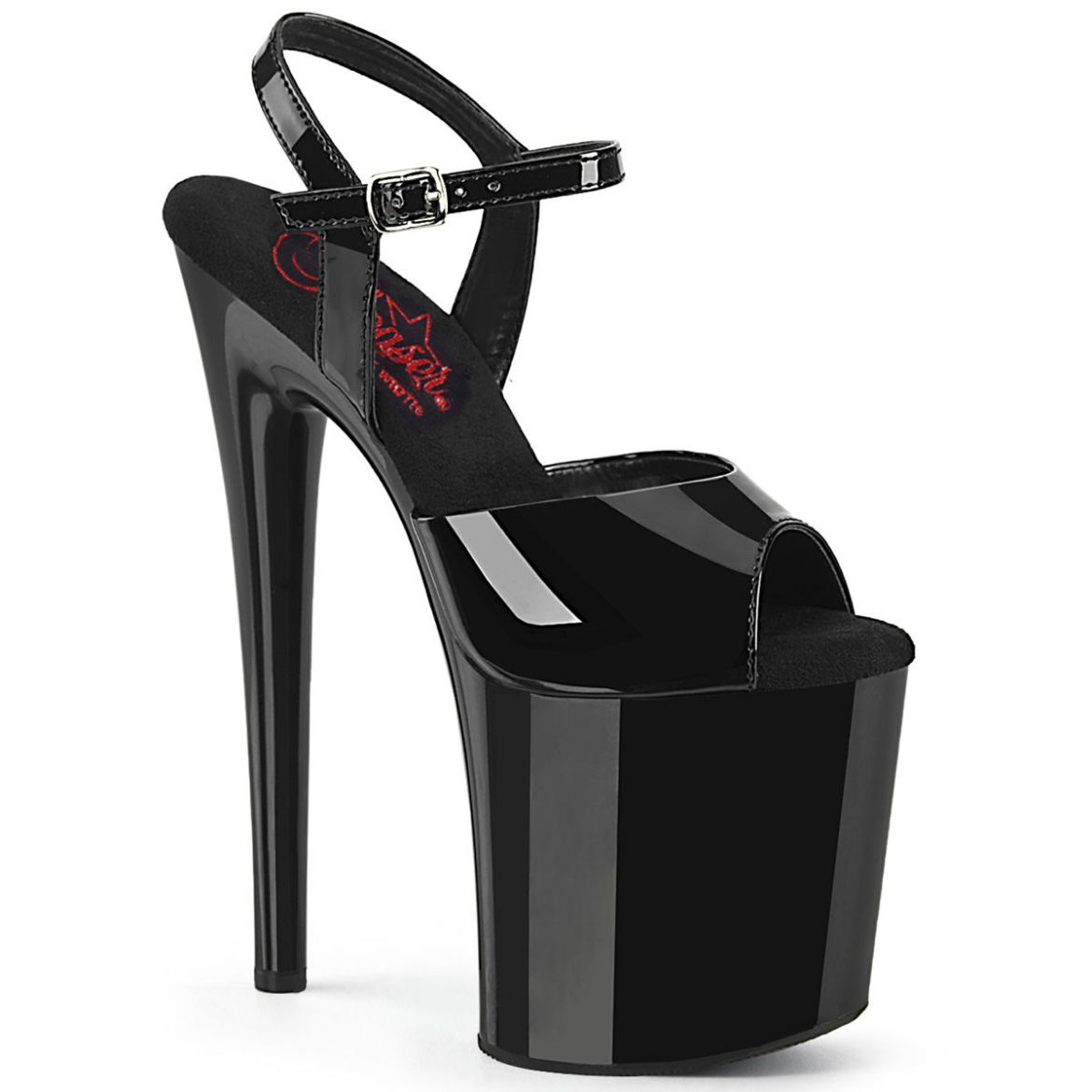 Image of Pleaser NAUGHTY-809 Blk Pat/Blk 8 Inch Heel 4 Inch PF Ankle Strap Sandal