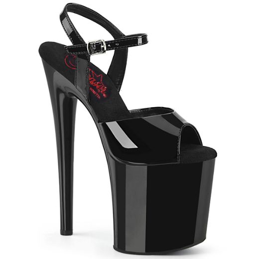 Image of Pleaser NAUGHTY-809 Blk Pat/Blk 8 Inch Heel 4 Inch PF Ankle Strap Sandal