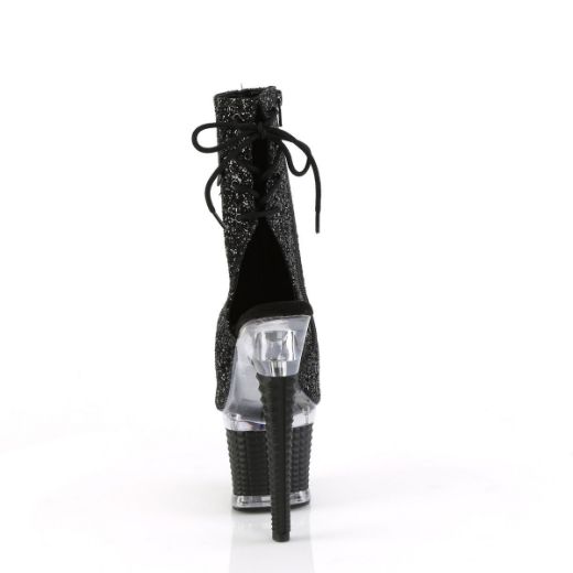Image of Pleaser SPECTATOR-1018G Blk Glitter/Clr-Blk 7 Inch Heel 3 Inch Textured PF Open Toe/Heel Ankle Boot Side Zip