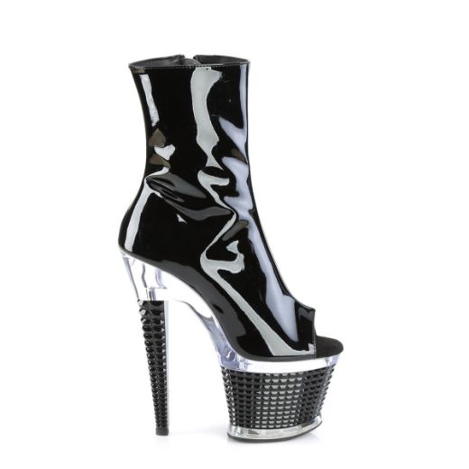 Image of Pleaser SPECTATOR-1021 Blk Pat/Clr-Blk 7 Inch Heel 3 Inch Textured PF Peep Toe Ankle Boot Side Zip