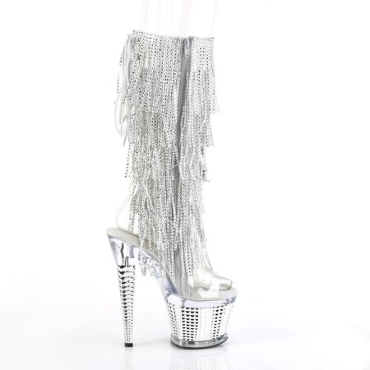 Image of Pleaser SPECTATOR-2017RSF Clr-Slv/Clr-Slv Chrome 7 Inch Heel 3 Inch Textured PF Open Toe/Heel Knee Boot Side Zip