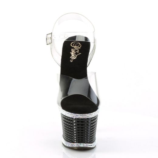Image of Pleaser SPECTATOR-708RS Clr/Blk-RS 7 Inch Heel 3 Inch Textured PF Ankle Strap Sandal w/RS