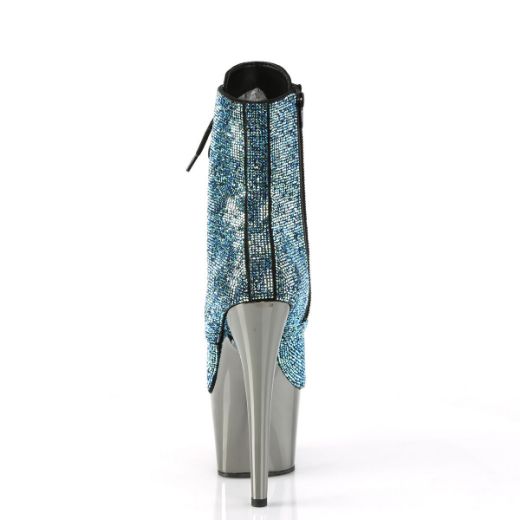 Image of Pleaser ADORE-1020CHRS Turquoise Multi RS/Pewter Chrome 7 Inch Heel  2 3/4 Inch PF RS Embellished Ankle Boot Side Zip
