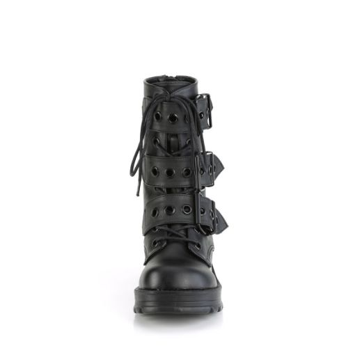 Image of Demonia BRATTY-118 Blk Vegan Leather 2 3/4 Inch Heel 1 Inch Platform Lace-Up Ankle Boot Inside Zip