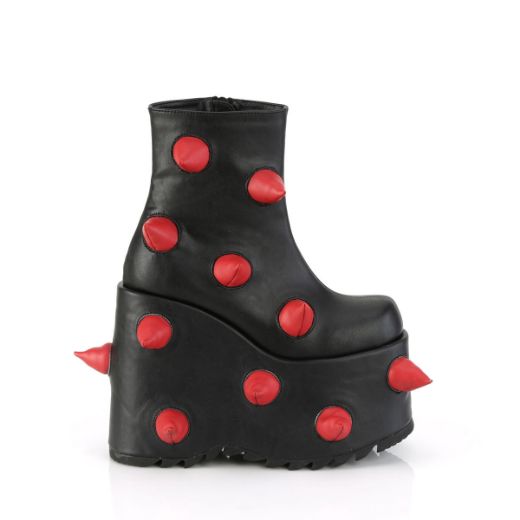 Image of Demonia SLAY-77 Blk-Red Vegan Leather 7 Inch PF Ankle Boot Side Zip