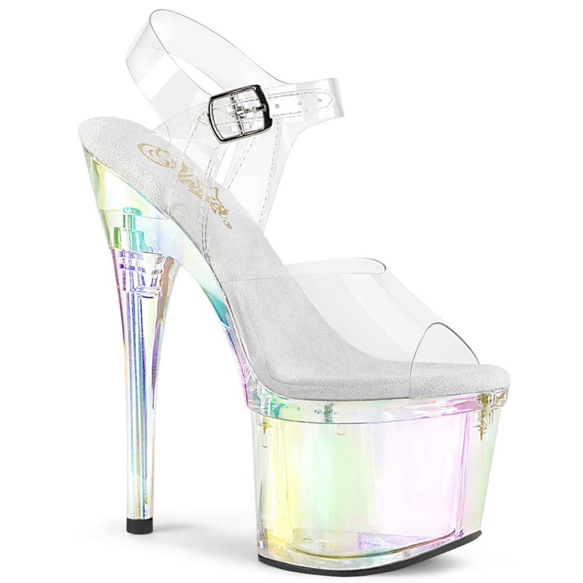 Image of Pleaser ESTEEM-708RBP Clr/Clr Hologram 7 Inch Heel 3 Inch PF Ankle Strap Sandal
