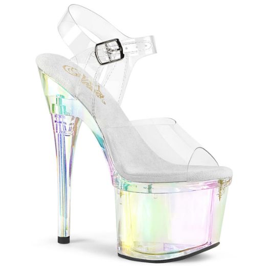 Image of Pleaser ESTEEM-708RBP Clr/Clr Hologram 7 Inch Heel 3 Inch PF Ankle Strap Sandal