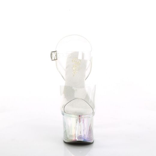 Image of Pleaser ESTEEM-708RBP Clr/Clr Hologram 7 Inch Heel 3 Inch PF Ankle Strap Sandal