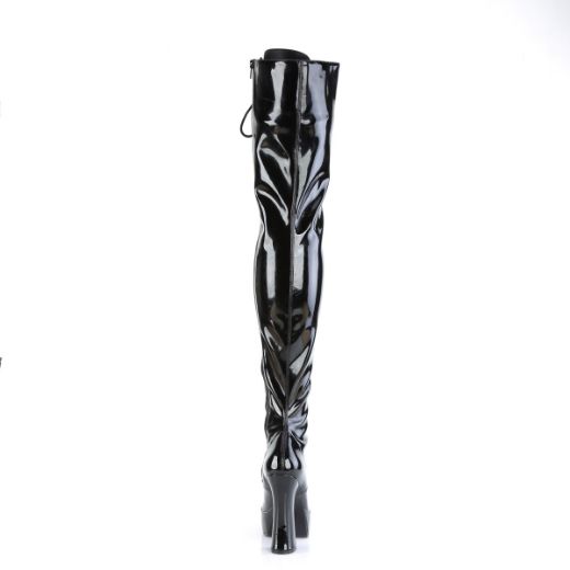 Product image of Pleaser ELECTRA-3023 Blk Str. Pat/Blk 5 Inch Heel 1 1/2 Inch PF Lace-Up Stretch Thigh Boot Side Zip