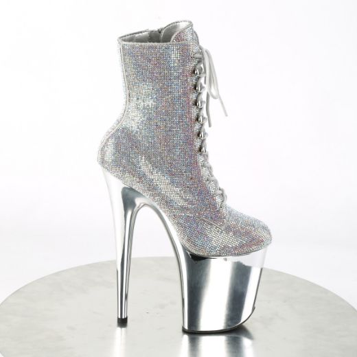 Product image of Pleaser FLAMINGO-1020CHRS Slv Multi RS/Slv Chrome 8 Inch Heel  4 Inch PF Lace-Up RS Embellished Ankle Boot Side Zip