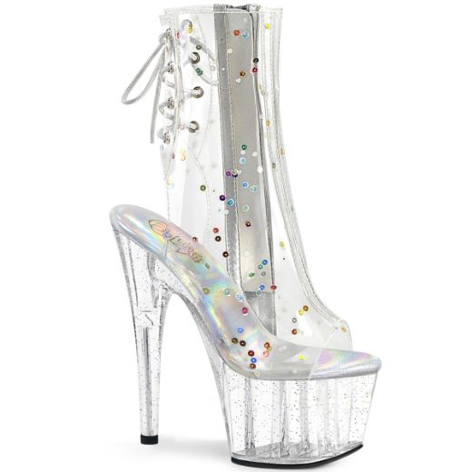 Product image of Pleaser ADORE-1018C-2 Clr TPU/Clr 7 Inch Heel 2 3/4 Inch PF Open Toe/Heel Ankle Boot Side Zip