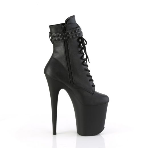 Product image of Pleaser FLAMINGO-1020STR Blk Faux Leather/Blk Matte 8 Inch Heel 4 Inch PF Lace-Up Front Ankle Boot Side Zip
