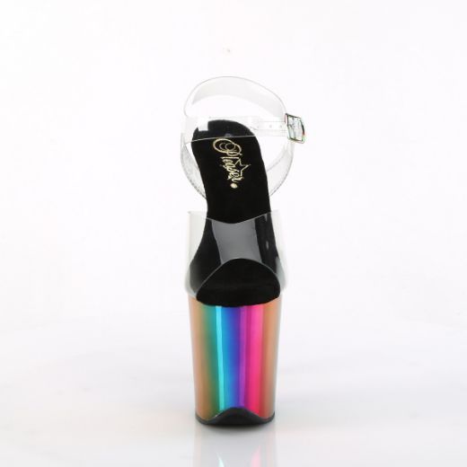 Product image of Pleaser FLAMINGO-808RC Clr/Rainbow Chrome 8 Inch Heel 4 Inch Chrome Plated PF Ankle Strap Sandal