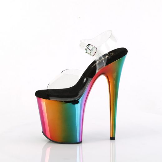 Product image of Pleaser FLAMINGO-808RC Clr/Rainbow Chrome 8 Inch Heel 4 Inch Chrome Plated PF Ankle Strap Sandal