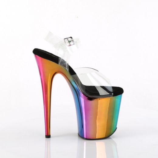 Product image of Pleaser FLAMINGO-808RC Clr/Rainbow Chrome 8 Inch Heel 4 Inch Chrome Plated PF Ankle Strap Sandal