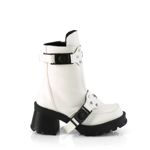 Product image of Demonia BRATTY-56 Wht Vegan Leather 2 3/4 Inch Heel 1 Inch Platform Ankle Boot Inside Zip