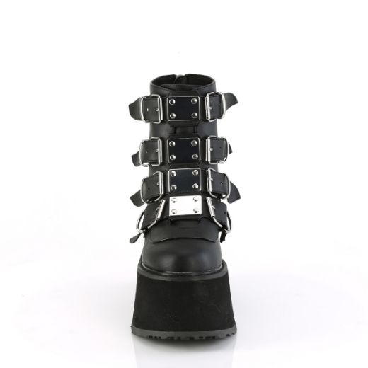 Product image of Demonia DAMNED-105 Blk Vegan Leather 3 1/2 Inch PF Ankle Bootw/ 4 Buckle Straps Back MetalZip