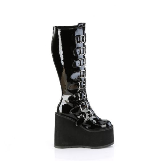 Product image of Demonia SWING-815WC Blk Pat 5 1/2 Inch PF Wide Calf Knee Boot w/ Buckle Straps Back Zip