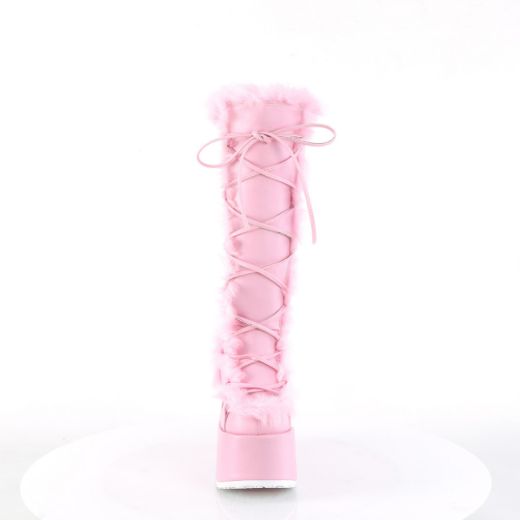 Product image of Demonia CAMEL-311 Pastel Pink Vegan Leather 5 Inch Chunky Heel 3 Inch P/F Lace-Up Knee High Boot Side Zip