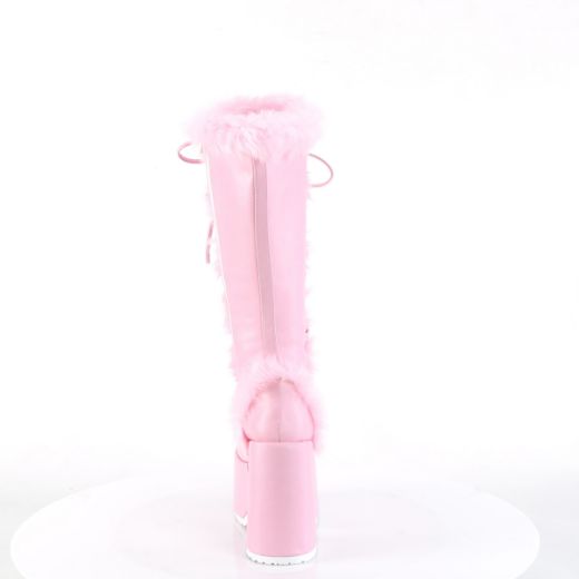 Product image of Demonia CAMEL-311 Pastel Pink Vegan Leather 5 Inch Chunky Heel 3 Inch P/F Lace-Up Knee High Boot Side Zip