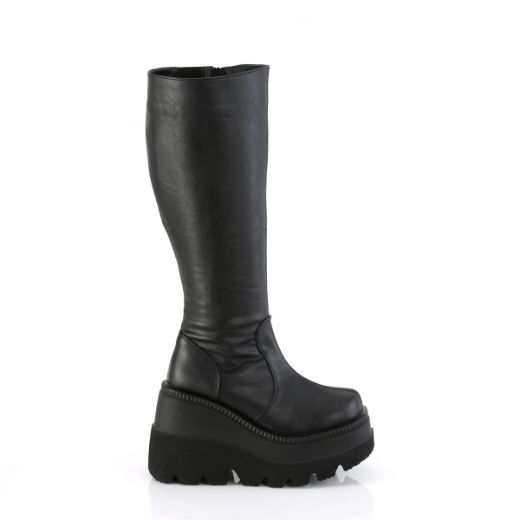 Product image of Demonia SHAKER-100WC Blk Vegan Leather 4 1/2 Inch Wedge PF Wide Calf Knee High Boot Inside Zip