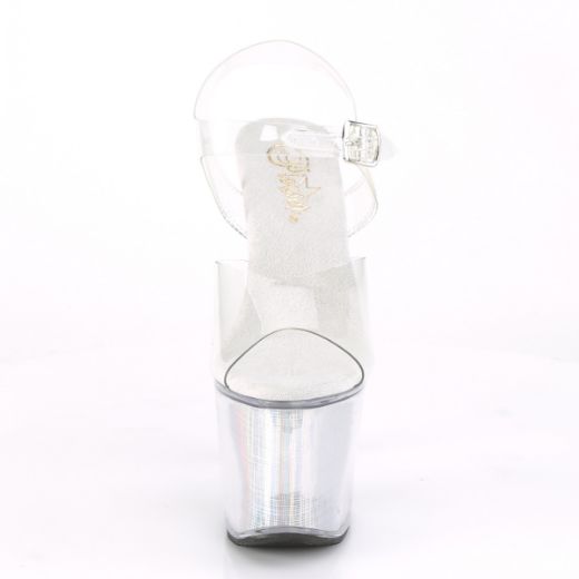 Product image of Pleaser Flashdance-708Sch Clear/Silver Hologram, 7 inch (17.8 cm) Scalloped Heel, 3 1/4 inch (8.3 cm) Platform Sandal Shoes