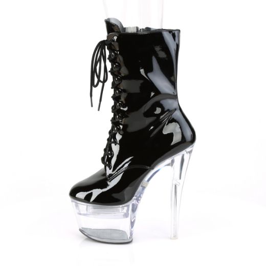 Product image of Pleaser Flashdance-1020-7 Black Patent/Clear, 7 inch (17.8 cm) Heel, 2 3/4 inch (7 cm) Platform Ankle Boot