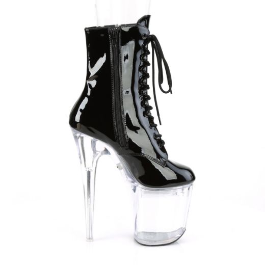 Product image of Pleaser Flashdance-1020-8 Black Patent/Clear, 8 inch (20.3 cm) Heel, 4 inch (10.2 cm) Platform Ankle Boot