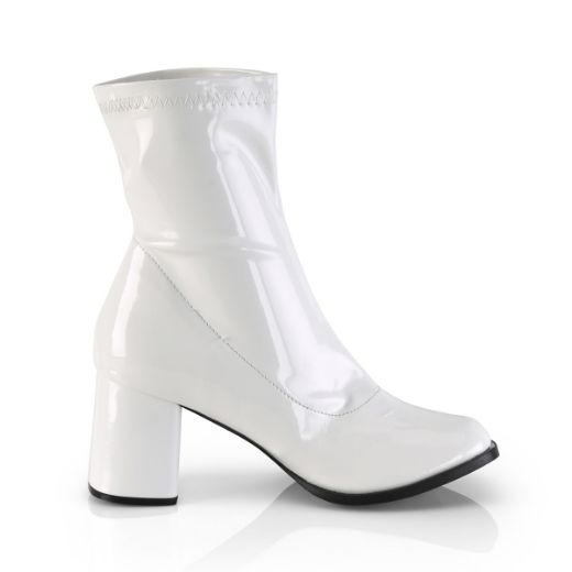 Product image of Funtasma Gogo-150 White Stretch Patent, 3 inch (7.6 cm) Block Heel Ankle Boot