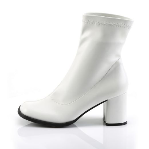 Product image of Funtasma Gogo-150 White Stretch Pu, 3 inch (7.6 cm) Block Heel Ankle Boot