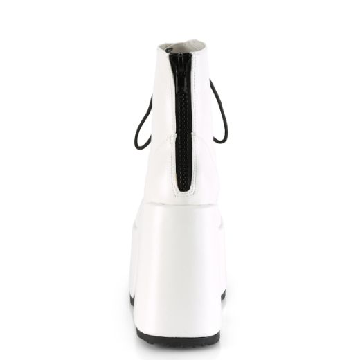 Product image of Demonia Camel-203 White Vegan Leather, 5 inch (12.7 cm) Chunky Heel, 3 inch (7.6 cm) Platform Ankle Boot