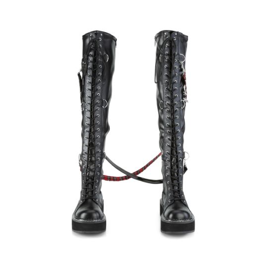 Product image of Demonia Emily-377 Black Stretch Vegan Leather, 2 inch Platform Thigh High Boot