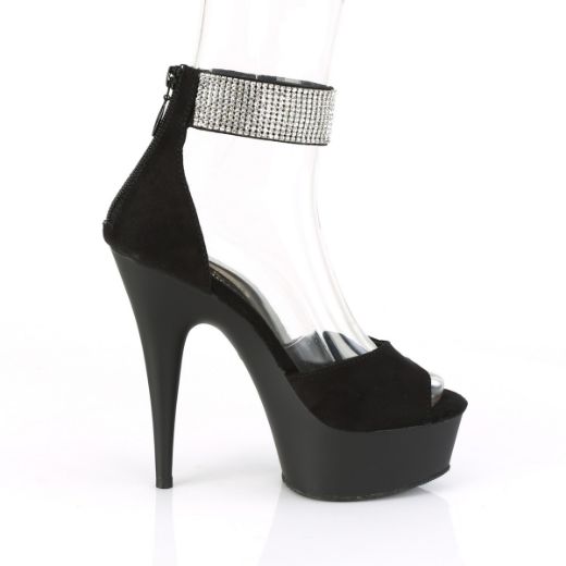 Product image of Pleaser DELIGHT-625 Black Faux Suede/Black Matte 6 inch (15.2 cm) Heel 1 3/4 inch (4.5 cm) Platform D'orsay Sandal With  Rhinestones Back Zip Shoes