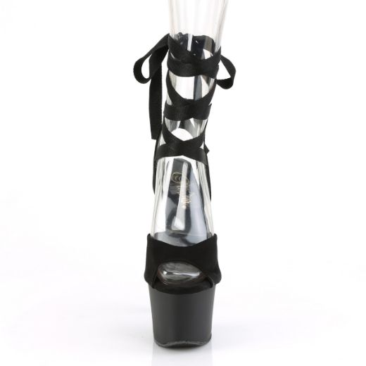 Product image of Pleaser SKY-334 Black Faux Suede/Black Matte 7 inch (17.8 cm) Heel 2 3/4 inch (7 cm) Platform Criss Cross Ankle Wrap Sandal Shoes